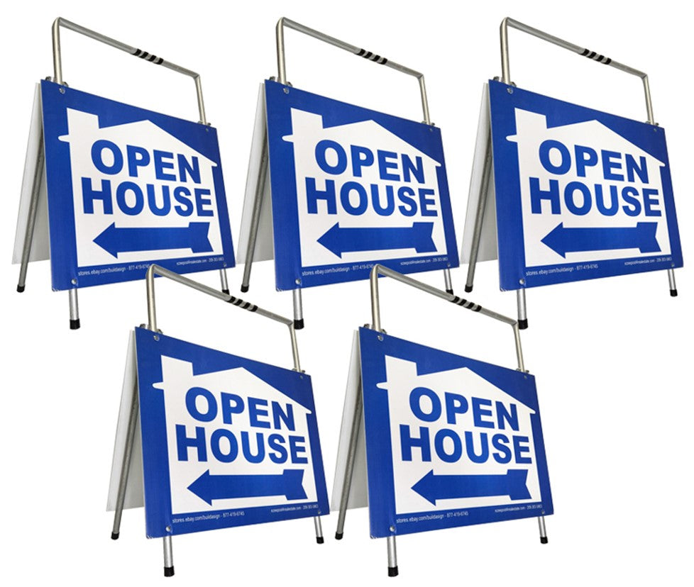 Open House Sign A-Frame Kit - 5 Pack - House Graphic - Blue