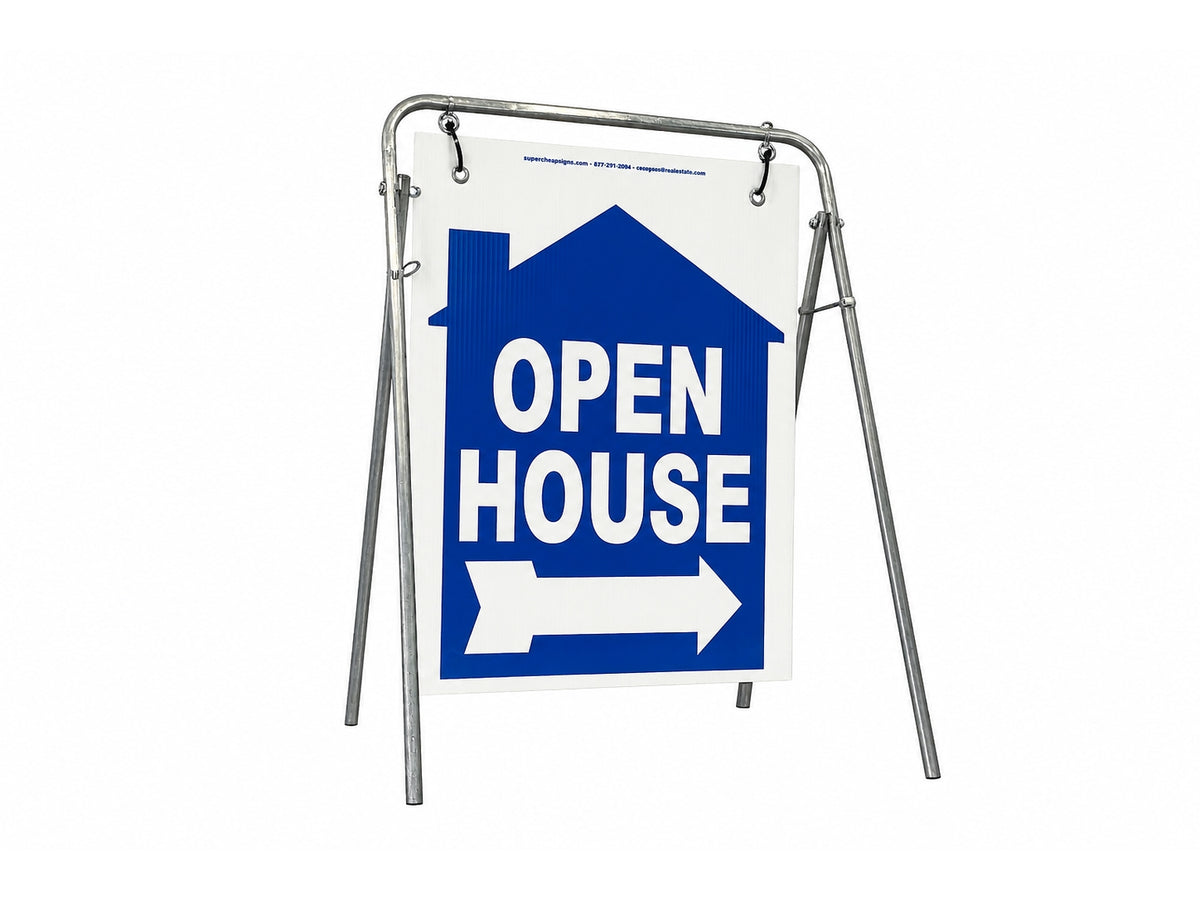 Open House Sign Metal A-Frame Kit - 5 Pack - House Graphic - Swinger - Blue - EZee Post
