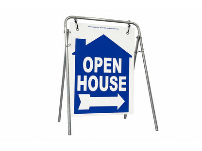 Open House Sign Metal A-Frame Kit - 5 Pack - House Graphic - Swinger - Blue - EZee Post