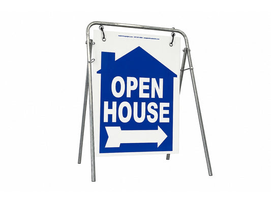Open House Sign Metal A-Frame Kit - 5 Pack - House Graphic - Swinger - Blue - EZee Post