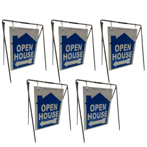 Open House Sign Metal A-Frame Kit - 5 Pack - House Graphic - Swinger - Blue