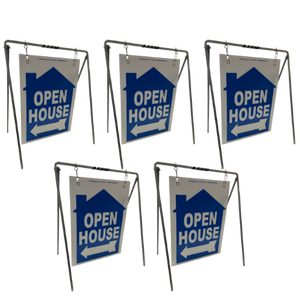 Open House Sign Metal A-Frame Kit - 5 Pack - House Graphic - Swinger - Blue