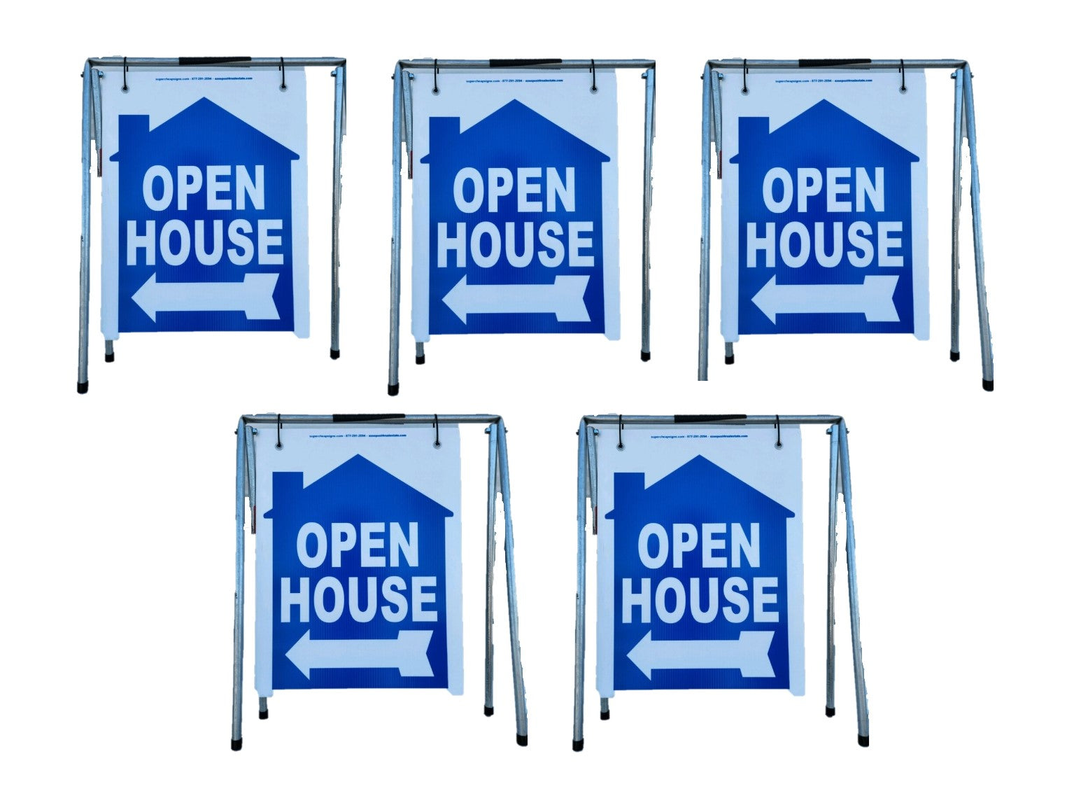 Open House Sign A-Frame Kit - 5 Pack - House Graphic - Swinger - Blue