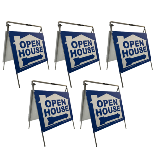 Open House Sign Metal A-Frame Kit - 5 Pack - House Graphic - Blue