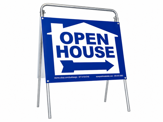 Open House Sign Metal A-Frame Kit - 5 Pack - House Graphic - Blue - EZee Post