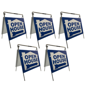 Open House Sign Metal A-Frame Kit - 5 Pack - House Graphic - Blue