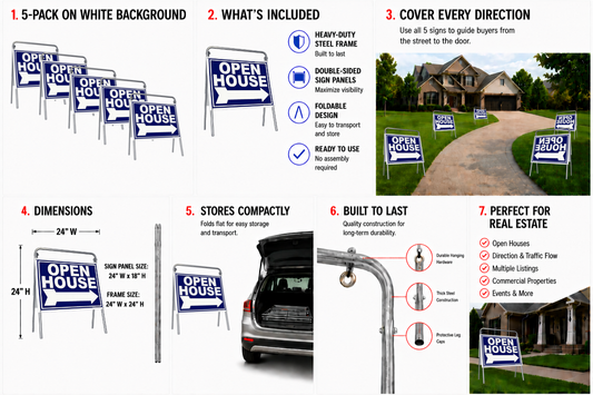 Open House Sign Metal A-Frame Kit - 5 Pack - Blue - EZee Post