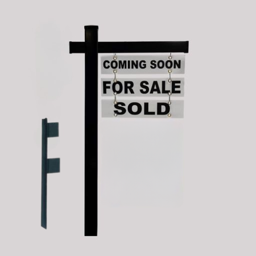 Classic 2-Piece Real Estate Yard Sign Post (Riders Included) - Black