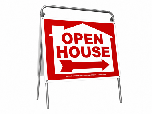 Open House Sign Metal A-Frame Kit - 5 Pack - House Graphic - Red - EZee Post
