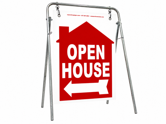 Open House Sign Metal A-Frame Kit - 5 Pack - House Graphic - Swinger - Red - EZee Post