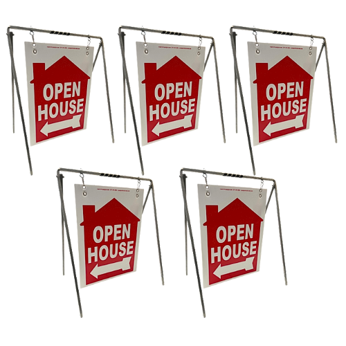 Open House Sign Metal A-Frame Kit - 5 Pack - House Graphic - Swinger - Red