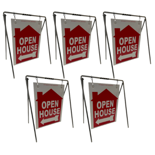 Open House Sign Metal A-Frame Kit - 5 Pack - House Graphic - Swinger - Red