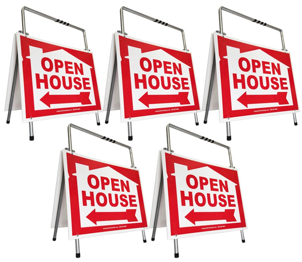 Open House Sign A-Frame Kit - 5 Pack - House Graphic - Red
