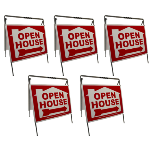 Open House Sign Metal A-Frame Kit - 5 Pack - House Graphic - Red