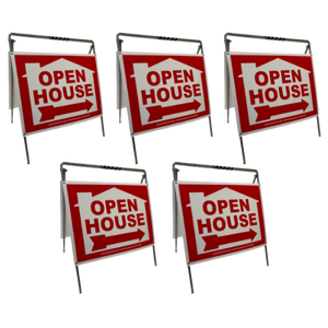 Open House Sign Metal A-Frame Kit - 5 Pack - House Graphic - Red