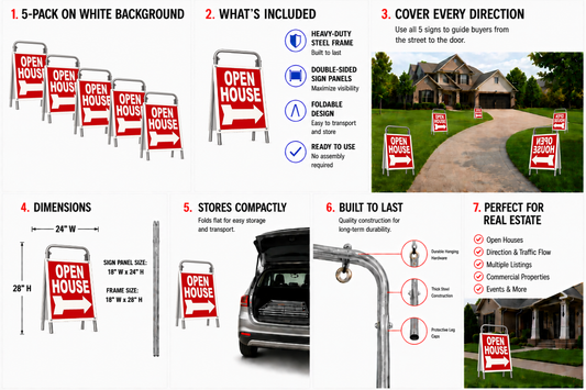 Open House Sign Metal A-Frame - 5 Pack - MOD - Red - EZee Post