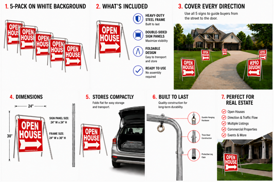 Open House Sign Metal A-Frame Kit - 5 Pack - Swinger - Red - EZee Post