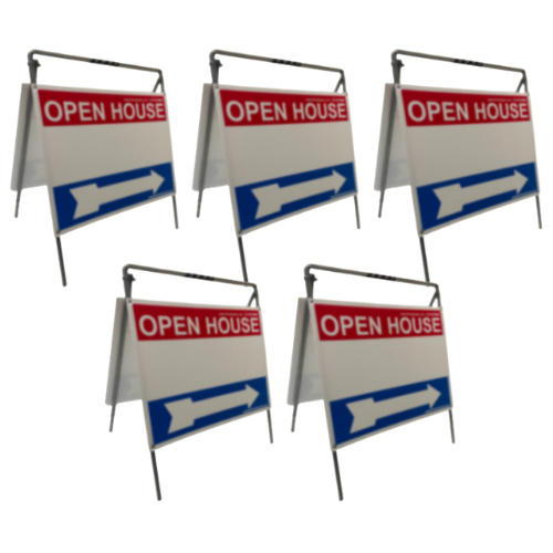 Open House Sign Metal A Frame Kit - 5 Pack - Red/White/Blue