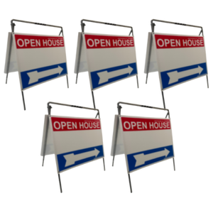 Open House Sign Metal A Frame Kit - 5 Pack - Red/White/Blue