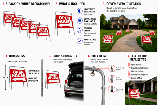 Open House Sign Metal A-Frame Kit - 5 Pack - Red - EZee Post