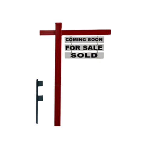 Classic 2-Piece Real Estate Yard Sign Post (Riders Included) - Red