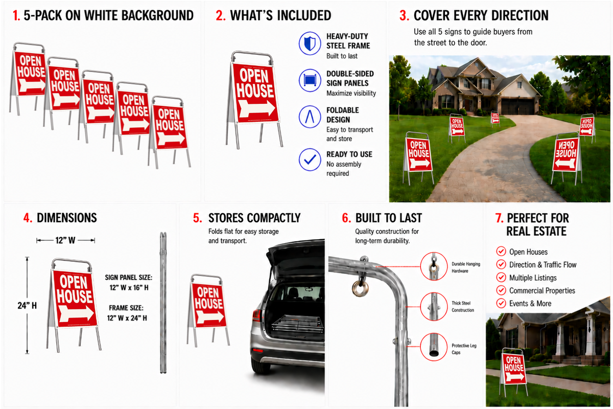 Open House Sign Metal A-Frame - 5 Pack - Mini - Red - EZee Post