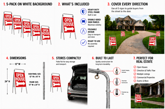 Open House Sign Metal A-Frame - 5 Pack - Mini - Red - EZee Post