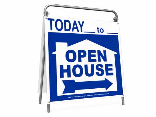 Open House Sign Metal A-Frame Kit - 5 Pack - Today - House Graphic - Blue - EZee Post