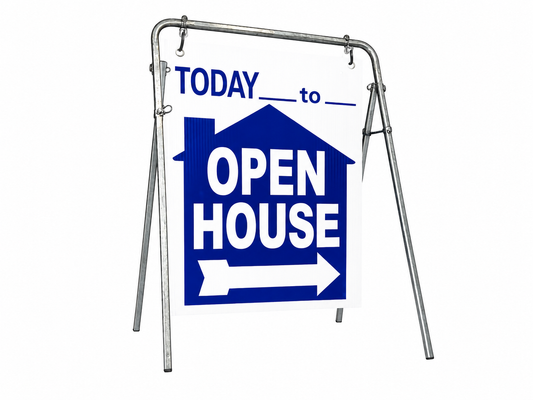 Open House Sign Metal A-Frame Kit - 5 Pack - Today - House Graphic - Swinger - Blue - EZee Post