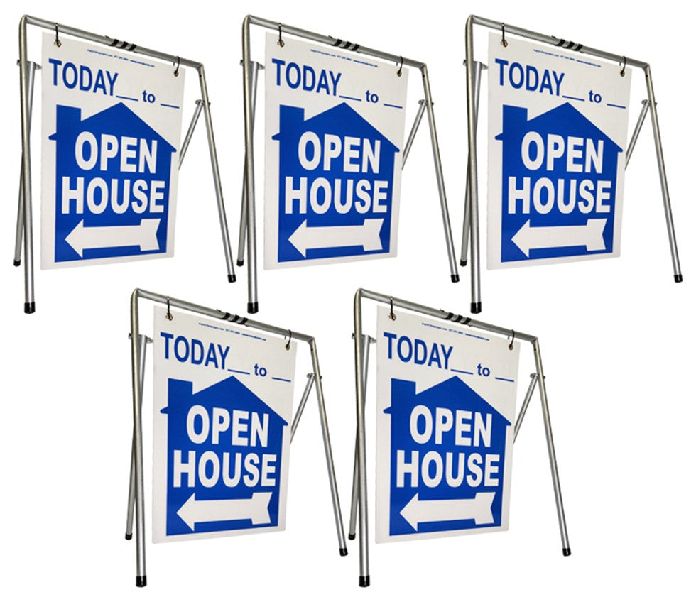 Open House Sign A-Frame Kit - 5 Pack - Today - House Graphic - Swinger - Blue