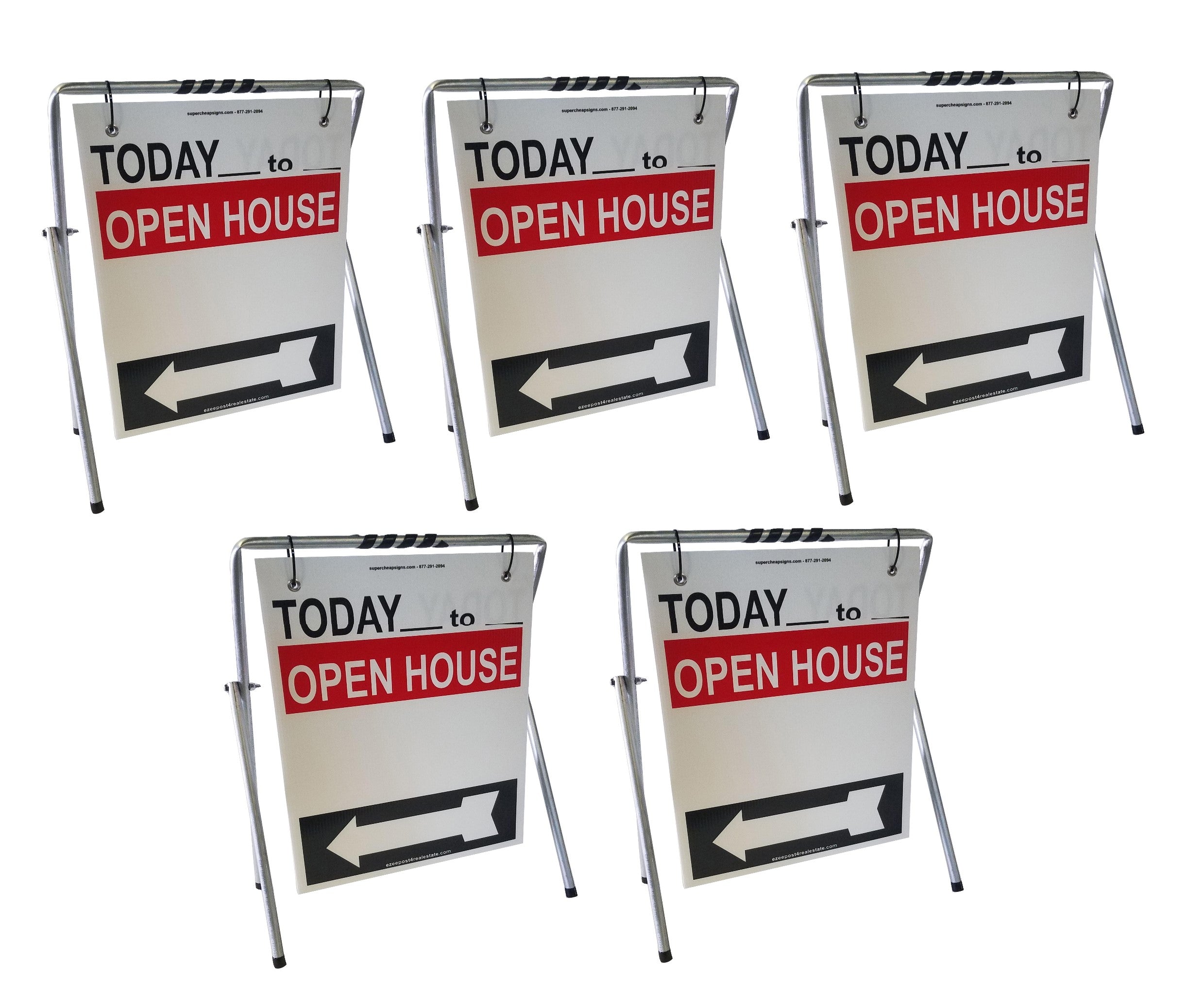 Open House Sign A-Frame Kit - 5 Pack - Swinger - Today - House Graphic - Red/White/Black