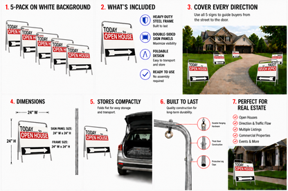 Open House Sign Metal A-Frame Kit - 5 Pack - Today - Red/White/Black - EZee Post