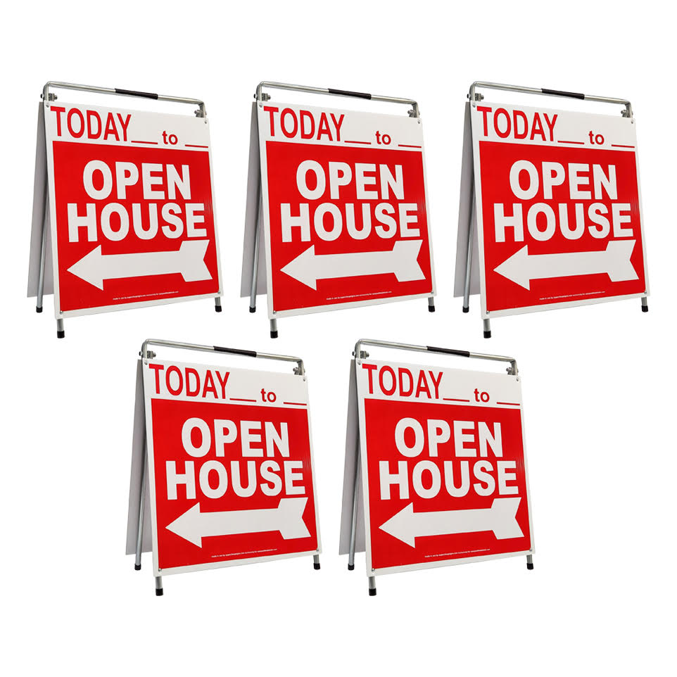 Open House Sign A-Frame Kit - 5 Pack - Today - Red