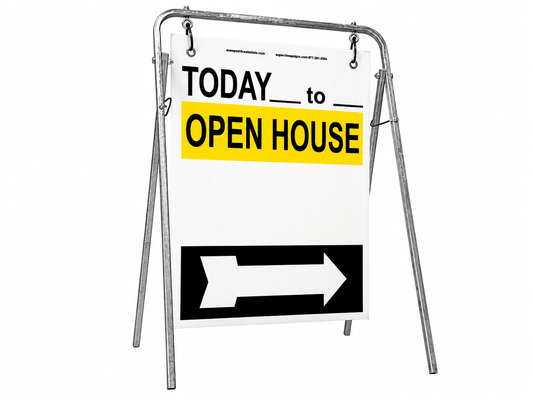 Open House Sign Metal A-Frame Kit - 5 Pack - Today - Swinger - Yellow/White/Black - EZee Post