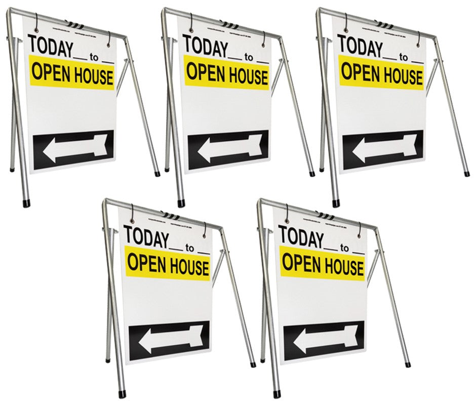 Open House Sign A-Frame Kit - 5 Pack - Today - Swinger - Yellow/White/Black