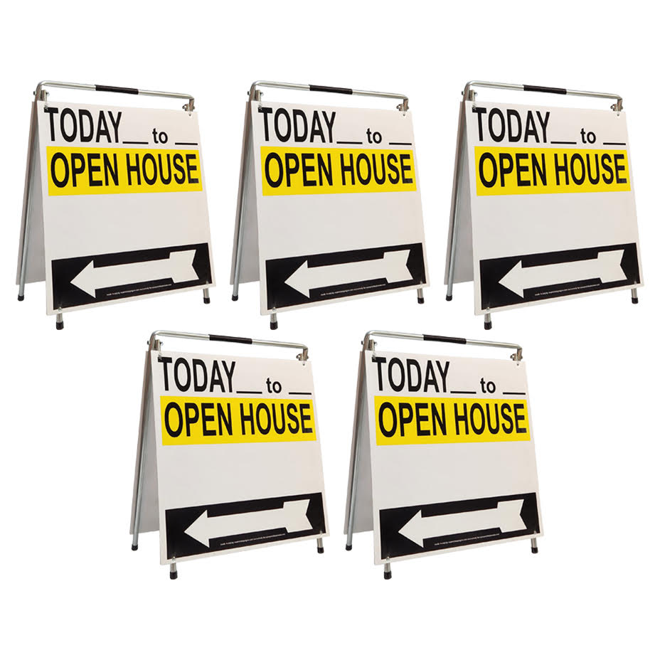 Open House Sign A-Frame Kit - 5 Pack - Today - Yellow/White/Black