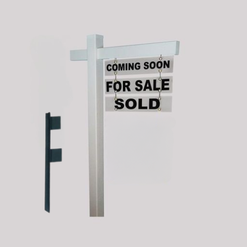 Classic 2-Piece Real Estate Yard Sign Post (Riders Included) - White