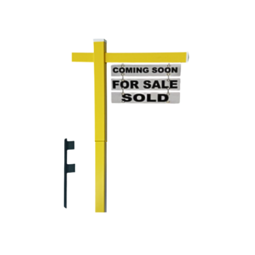 Classic 2-Piece Real Estate Yard Sign Post (Riders Included) - Yellow